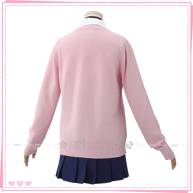 Anime Dandadan Momo Ayase Cosplay Costume Pink Long Sleeve Sweater Red Bow Navy Skirt White Shirt School Girl Uniform Outfit