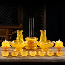 Household Glass Worship Ornaments Incense Burners Water Cups Fruit Plates Vases Buddhist Supplies Prayer Tools