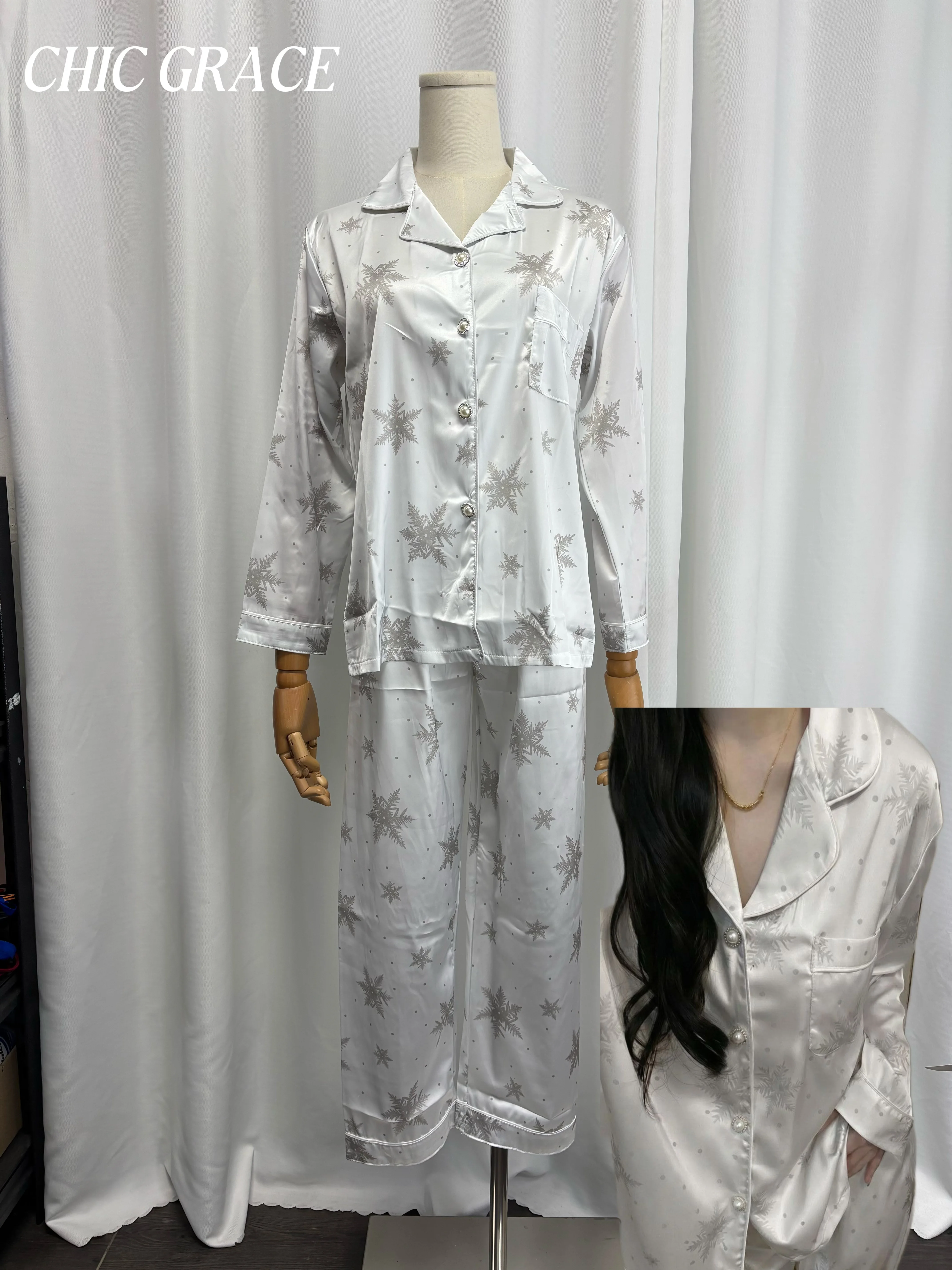 

Реальные фото: Женский пижамный комплект из ледяного шелка и атласа, роскошная жаккардовая домашняя одежда, свободный крой, с длинными рукавами и брюками, для сна весной и осенью