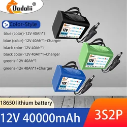 18650 3S2P 12V 40000mah Original Lithium Ion Battery DC 12.6V 40Ah Rechargeable CCTV, Camera Monitor Replacement Battery+Charger