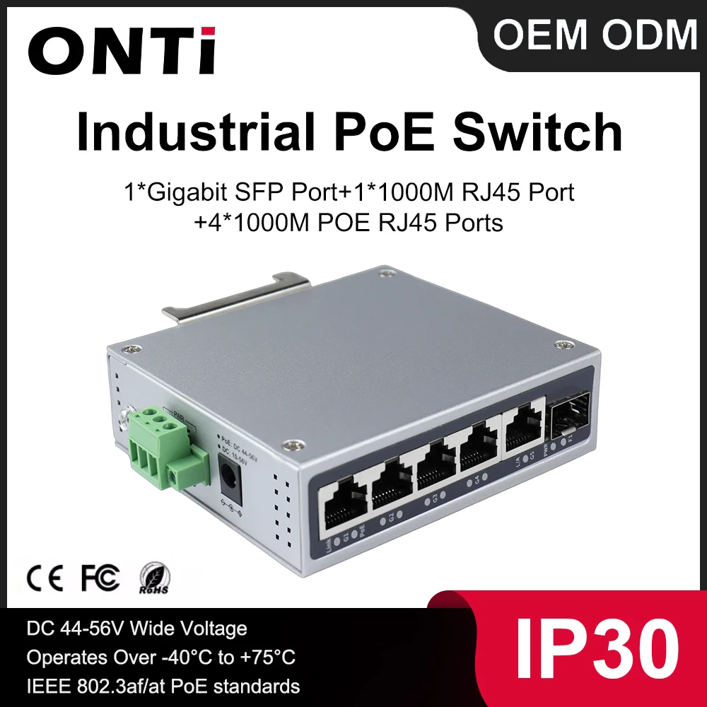 onti-6-port-industrial-poe-ethernet-unmanaged-switchwith-din-rail-120w-power-plug-and-playwith-4-100-1000mbps-poe-rj45-port