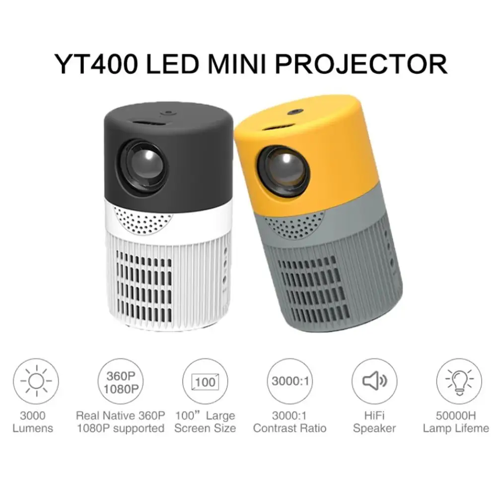 Yt400 Ultra Portable Mini Projector Home High-definition Movie Video Projector Home Theater Cinema Player Home Entertainment