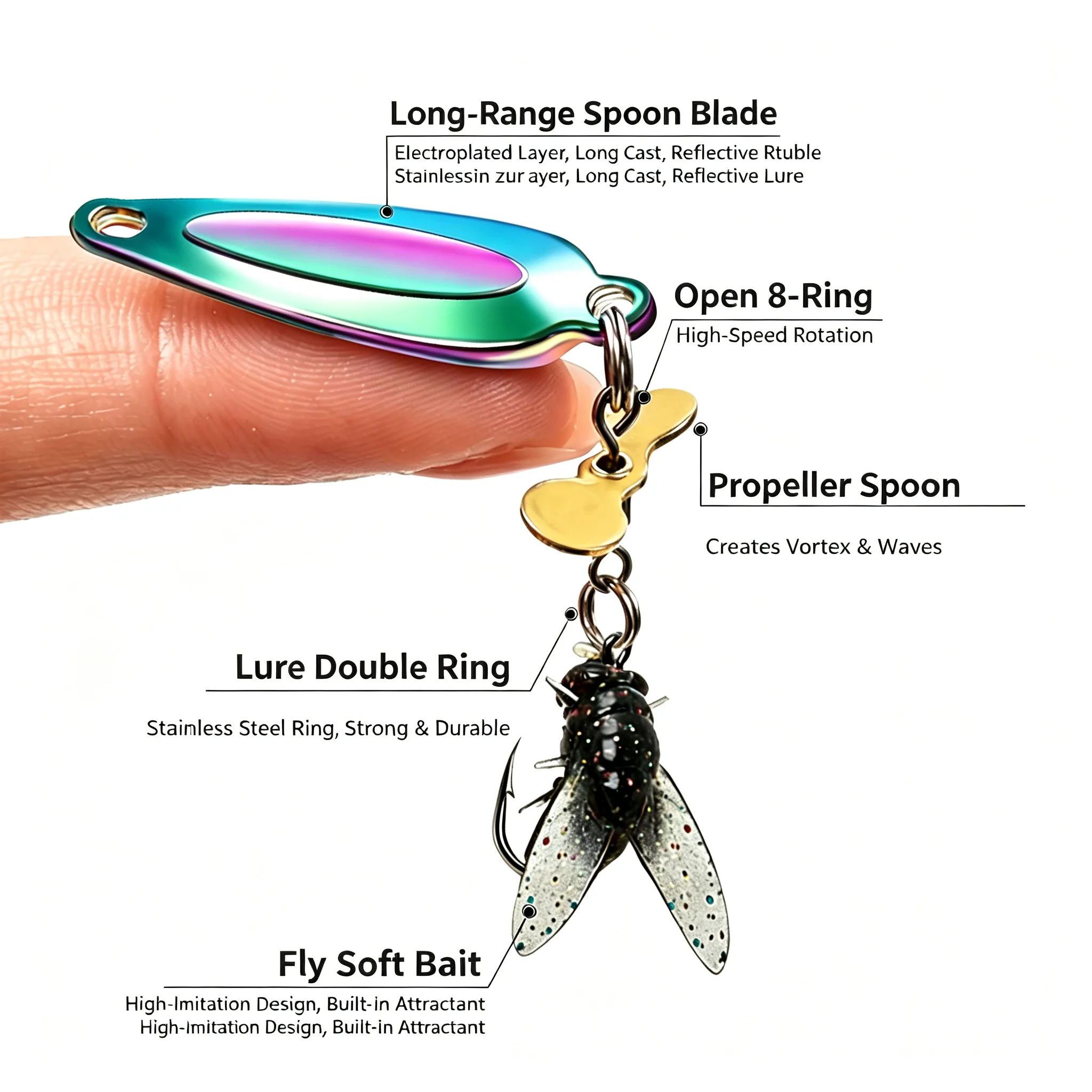 Propeller glitter fly hook lure lure fly hook micro object soft bait fly fishing white stripe micro object fishing