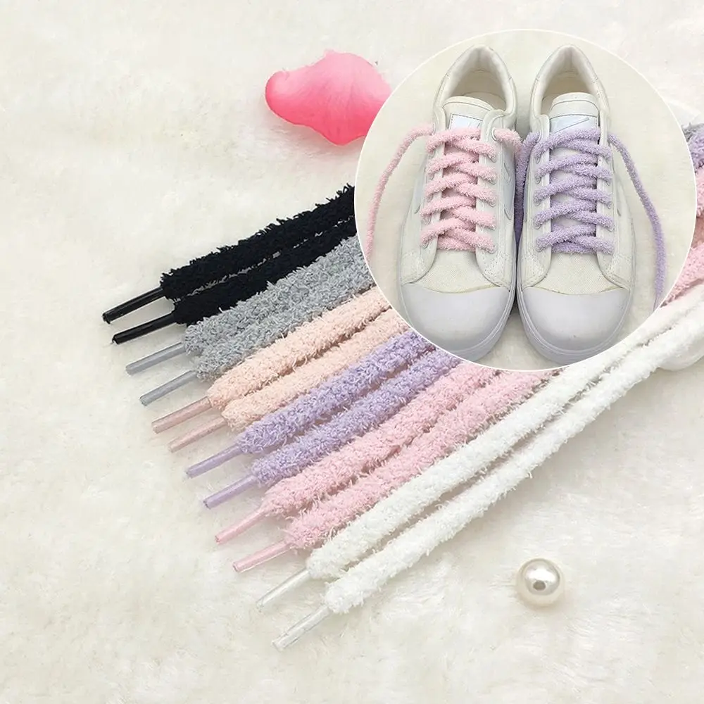 1Pair New Cute Hairy Soft Pink White Black Shoelace 120cm Women Men High-top Canvas Flat Shoes Laces Accessories