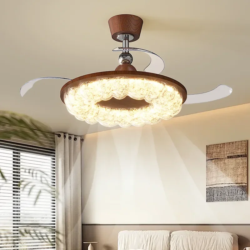 New Chinese Style Ceiling Fan Light with Eye Protection Frequency Conversion Integrated Design Silent Operation for Dining