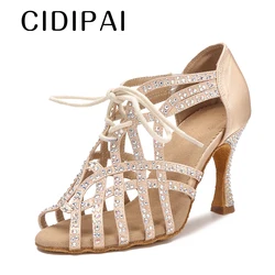 CIDIPAI scarpe da ballo latino da donna suole morbide nere scarpe da ballo da sala valzer SalsaTango Cha-Cha Rumba scarpe sandali con diamanti