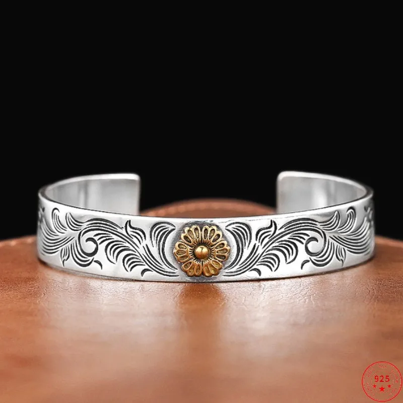 

S925 Sterling Silver Bracelets for Women Men New Women's Fashion Eternal Vine Sunflowers Bangle Argentum Amulet Jewelry