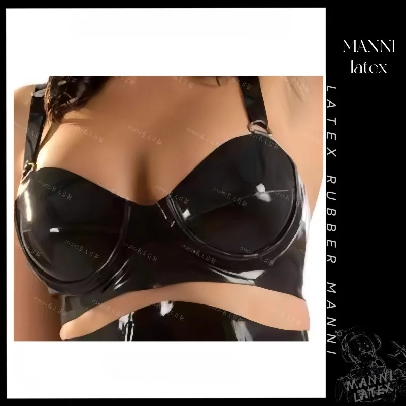 Sutiã de látex personalizado lingerie de látex personalizado feminino sexy sem costas reunindo sutiã alça de ombro fivela estilo feminino