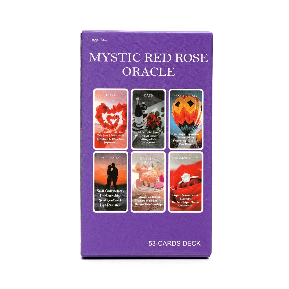 New Mystic Red Rose Oracle Love Oracle Cards for Beginners with Meanings on Them 53 PCS Loving Tarot Deck with Messages on Cards