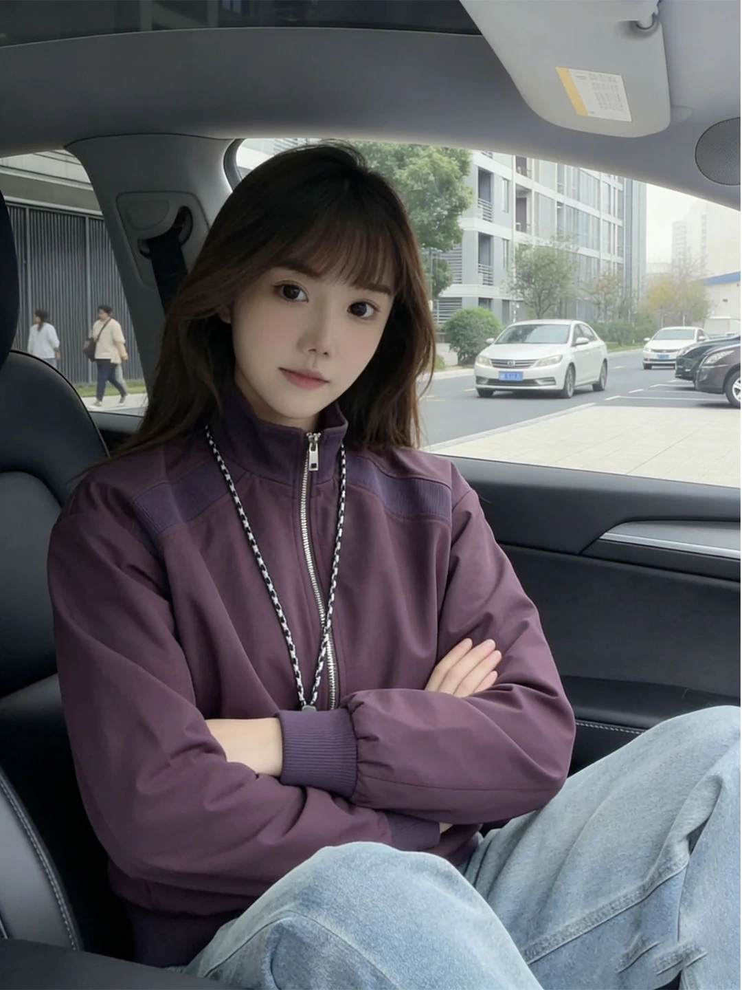 

Purple American Sle Stand Collar Jaet Men's ort Boxy Top Cleanfit Flight Outerwear Spring Season Regular Thin