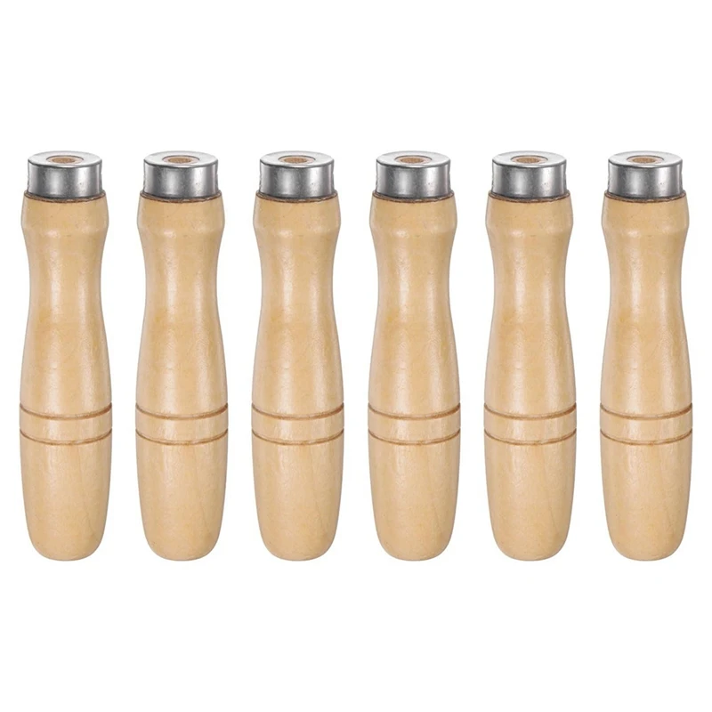 6Pcs Wooden File Handle Round Hole Ergonomic Handles With Metal Collar For Metal Files