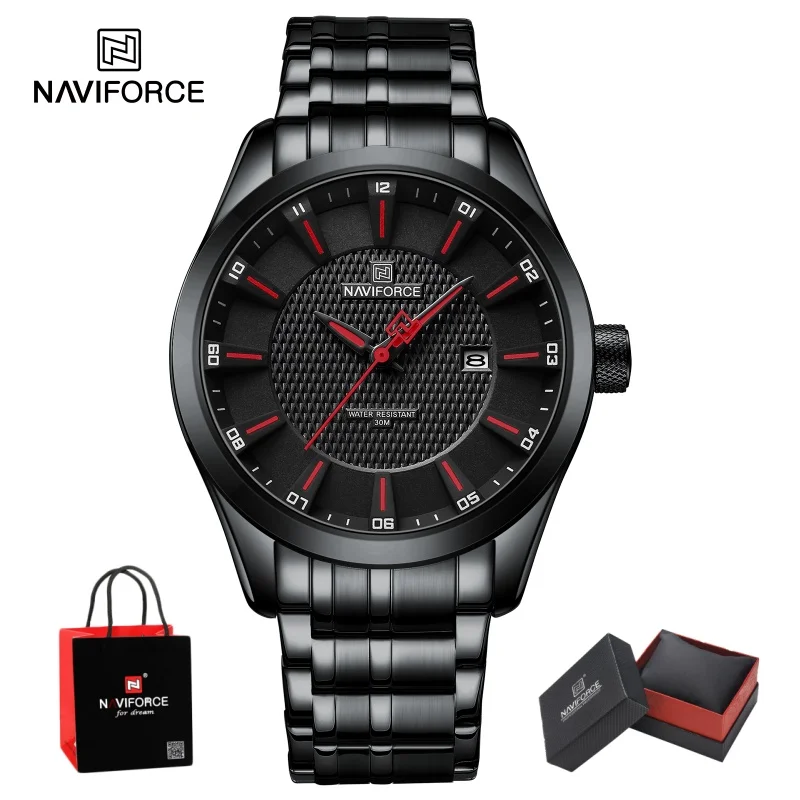 

NAVIFORCE Men Quartz Watch 3ATM Waterproof Stainless Steel Band Elegant Business Casual Wristwatch Gifts box