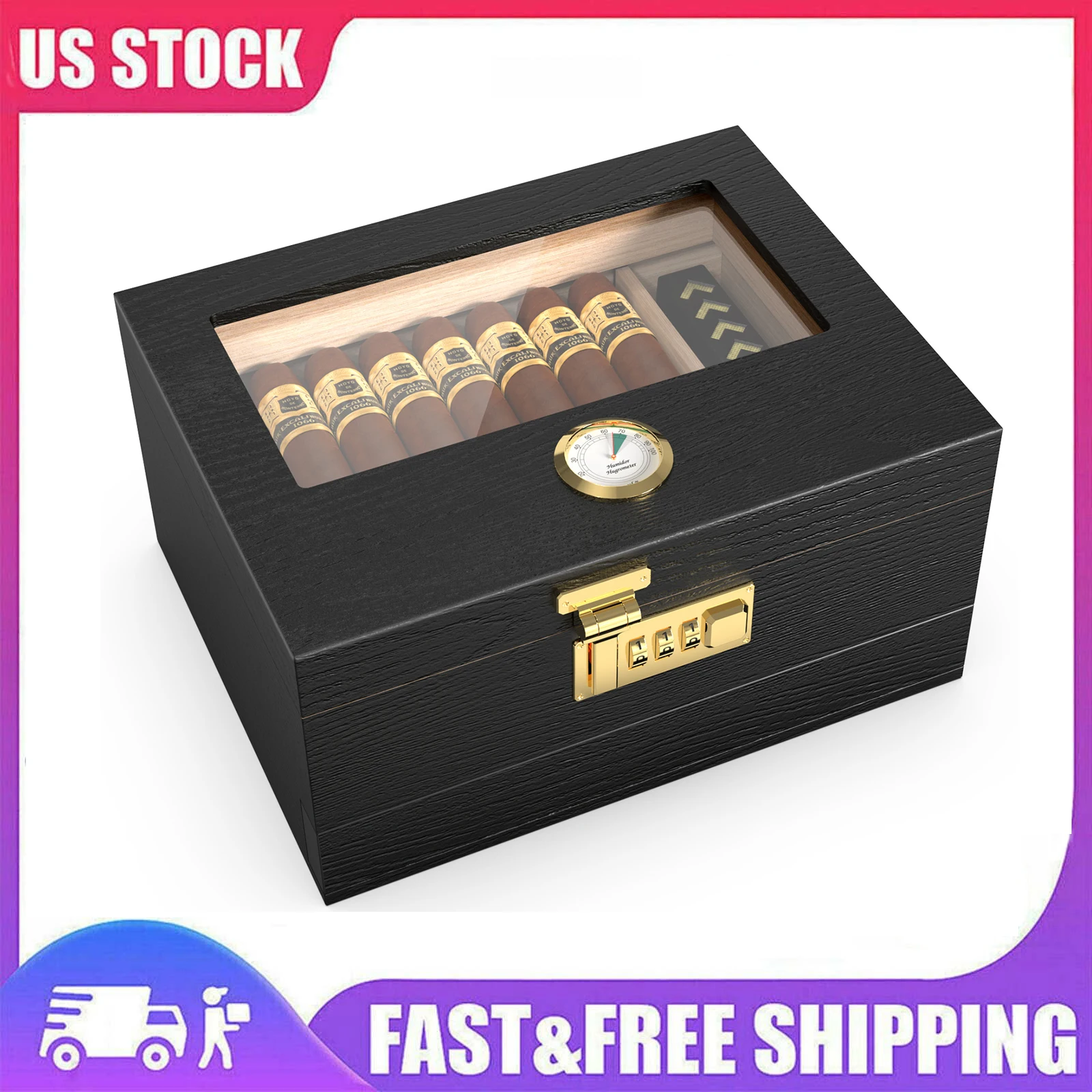 

Travel Cigar Humidor Box with Hygrometer Humidifier 25-50pcs Capacity Cedar Wood Cabinet Portable Smoking Accessories