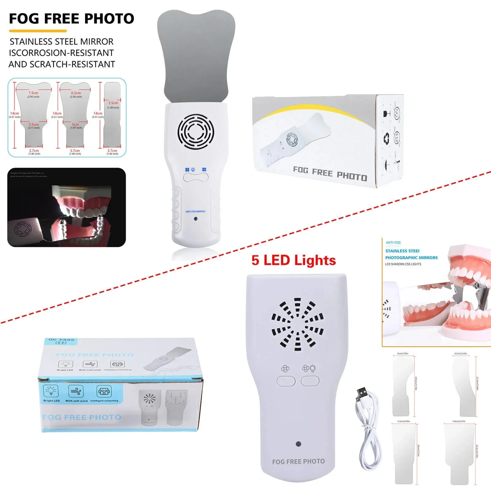 Dental LED Anti-Fog Free Defog Imaging Mirror Oral Photography Reflector Mirror