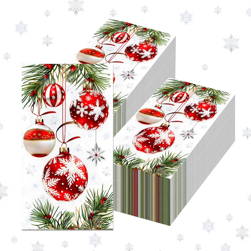 20pcs Christmas Ball Guest Napkins Pinecone Disposable Paper Dinner Napkin Bathroom Hand Towels for Xmas Winter Party Decoration