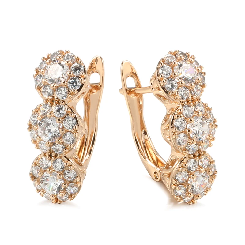 Kinel Luxury 585 Rose Gold Color Women Dangle Earrings Geometry Full Natural Zircon Geometry Bride Wedding Fine Daily Jewelry