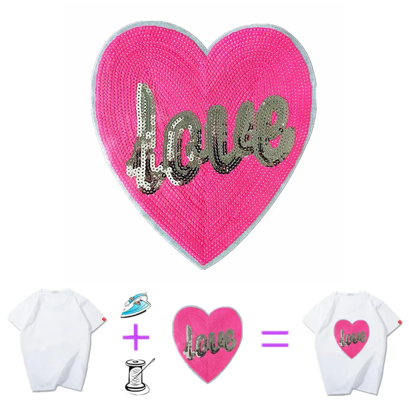 Clothing Women Shirt Top Diy Love Heart Patch Letter Sequins deal with it T-shirt girls Iron on Patches for clothes Stickers