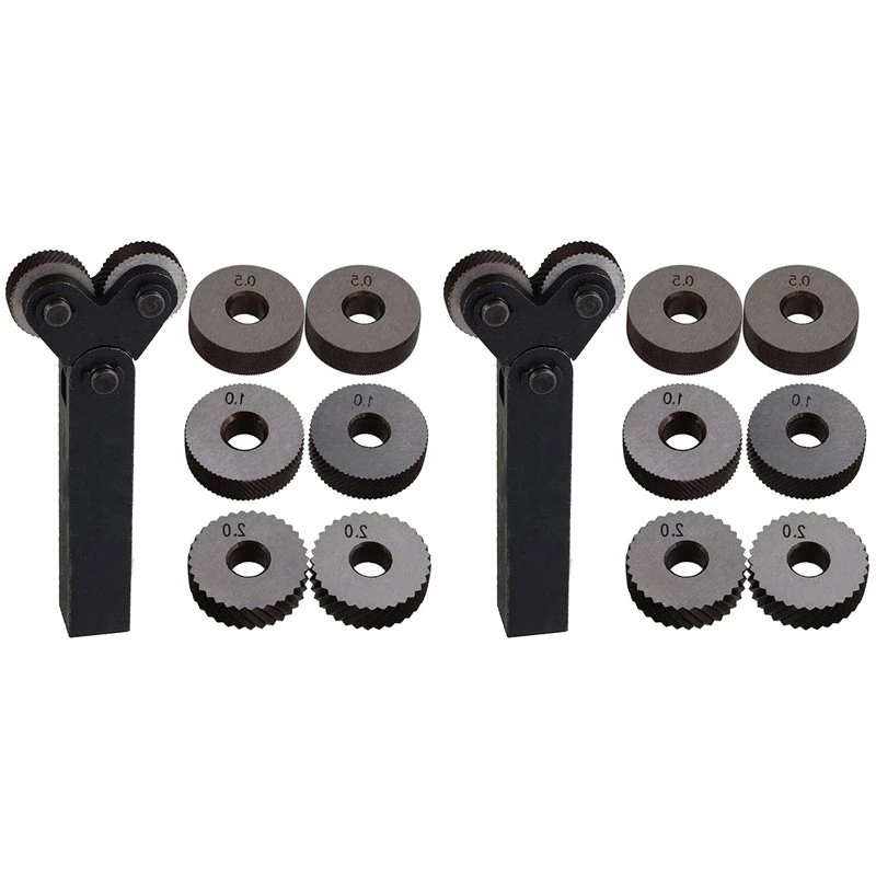 WCS-Dual Wheel Knurling Tool Kit 14Pcs 0.5Mm 1Mm 2Mm Wheel Linear Pitch Knurl Set Steel Lathe Cutter Wheel Knurling Tool Set