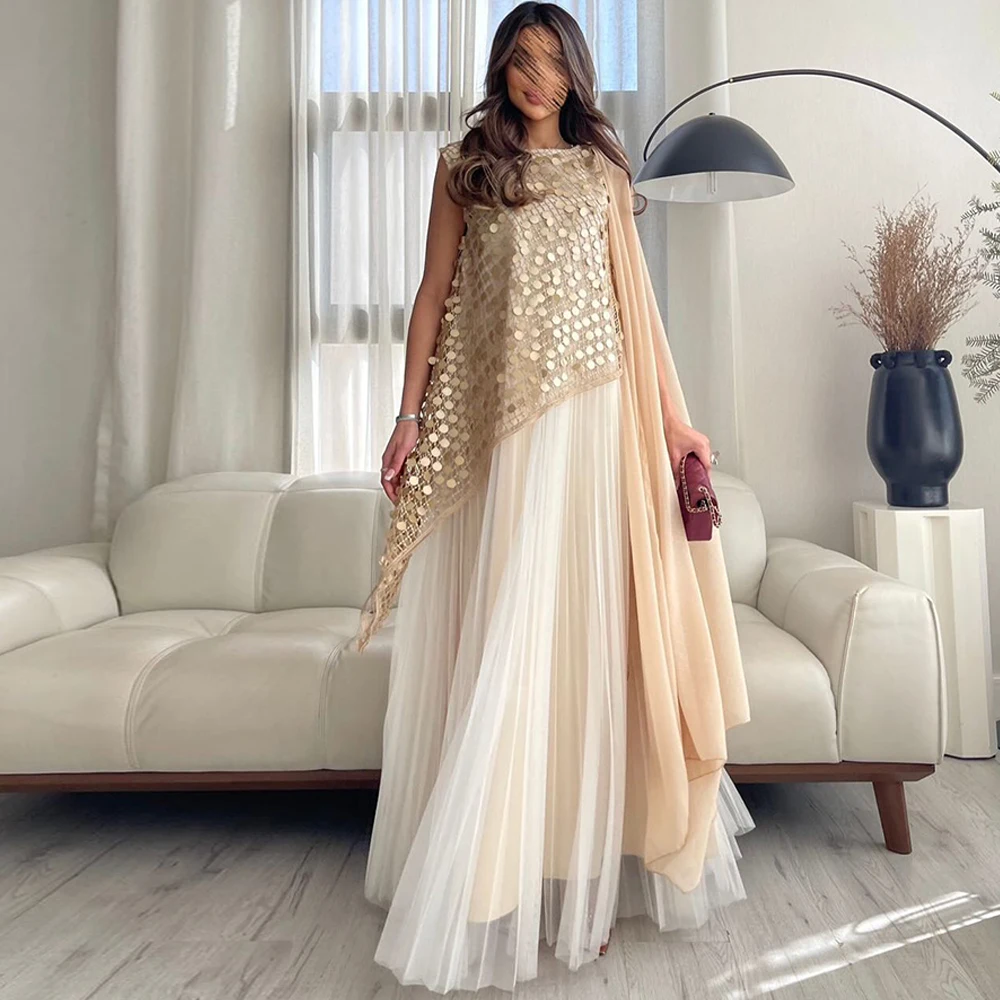 Klassisches Tüll-Abendkleid, exquisites, ärmelloses Kleid mit O-Ausschnitt, maßgeschneiderte Promi-Kleider, temperamentvolle, mit Pailletten besetzte Kleider für besondere Anlässe