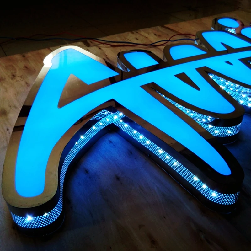 Custom 3D Stainless Steel Advertising Light Diamond Effect Lighted Letter Sign Business Logo LED House Number Outdoor Waterproof