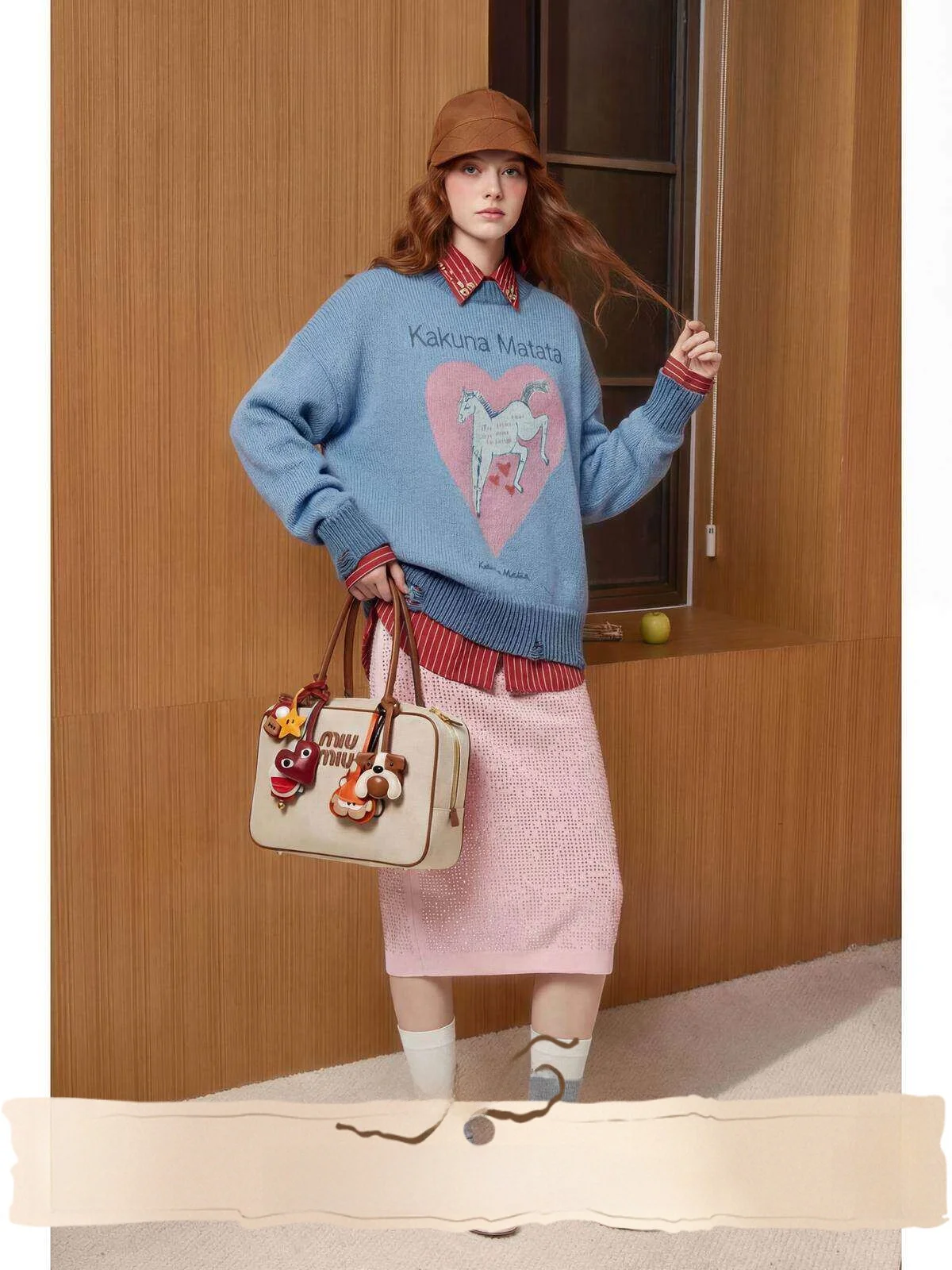 

Blue Knitted Sweater Women's Vintage Sle Hole Design Loose Fit Long Sve Heart Pattern Casual Wear by Huazun
