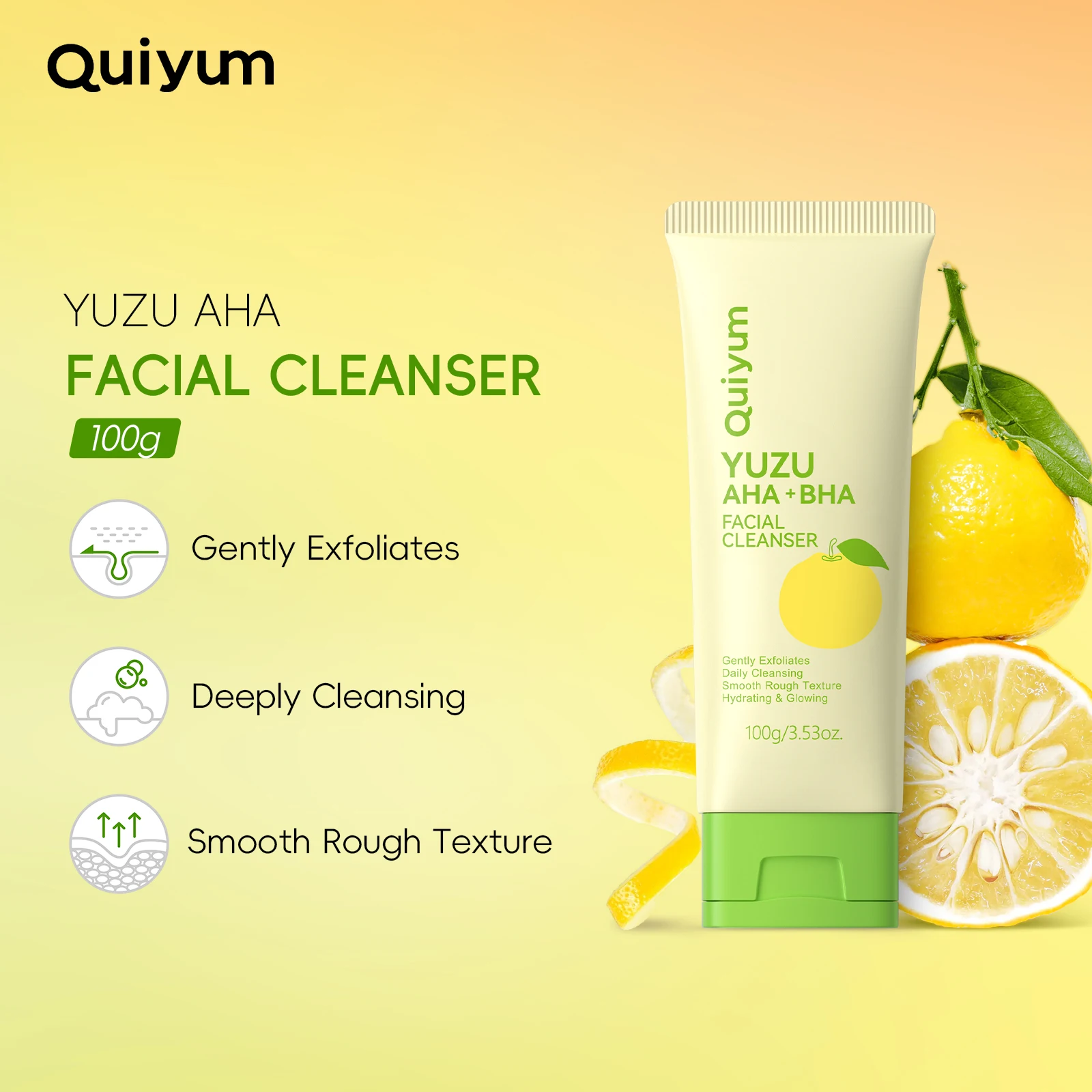 QUIYUM Blueberry Hyaluronic Acid Moisturizer Cream & Grapefruit AHA Cleanser Set Hydrating Daily Facial Skin Care Kit