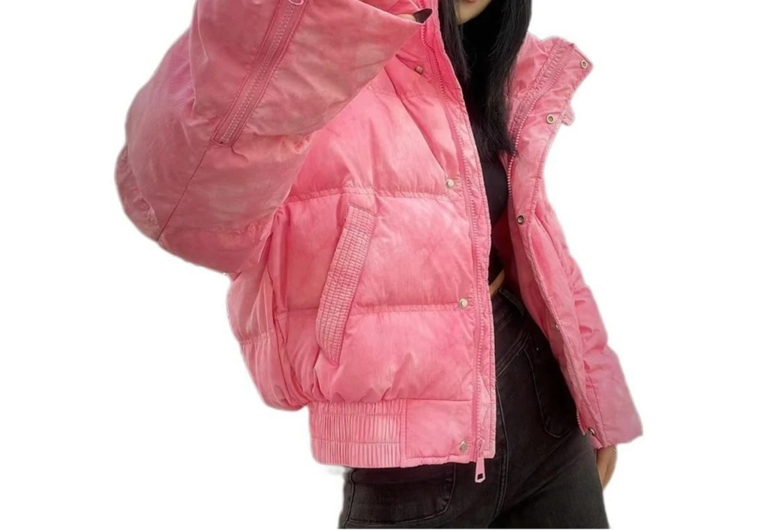 2025 Color Blocking Winter New Design Sense Tie Dye Short Down Jacket Women's Fashionable Warm Bread Jacket