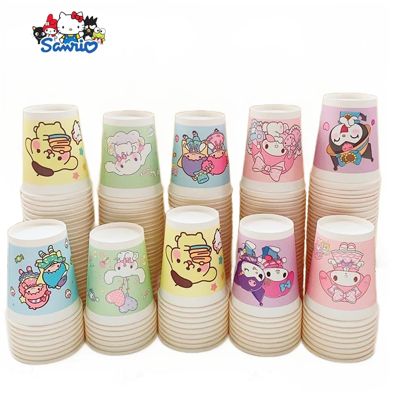 

50Pcs Hello Kitty Paper Cups Sanrio Kawaii Cinnamoroll Cute Family Cartoon Clean Hygienic Hygienic Disposable Drinking Cup Toys