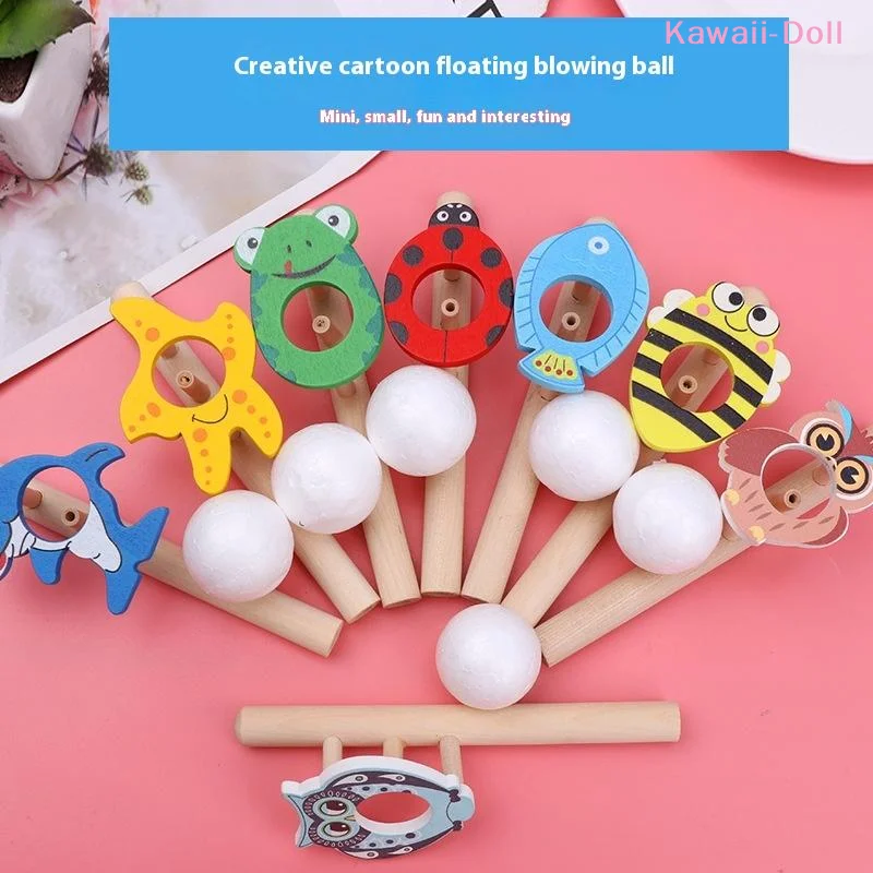 [DO]Cartoon Foam Ball Blower Traditional Wooden Rods Blowing Ball Game Fun Gadgets Balance Training Educational Learning Toys