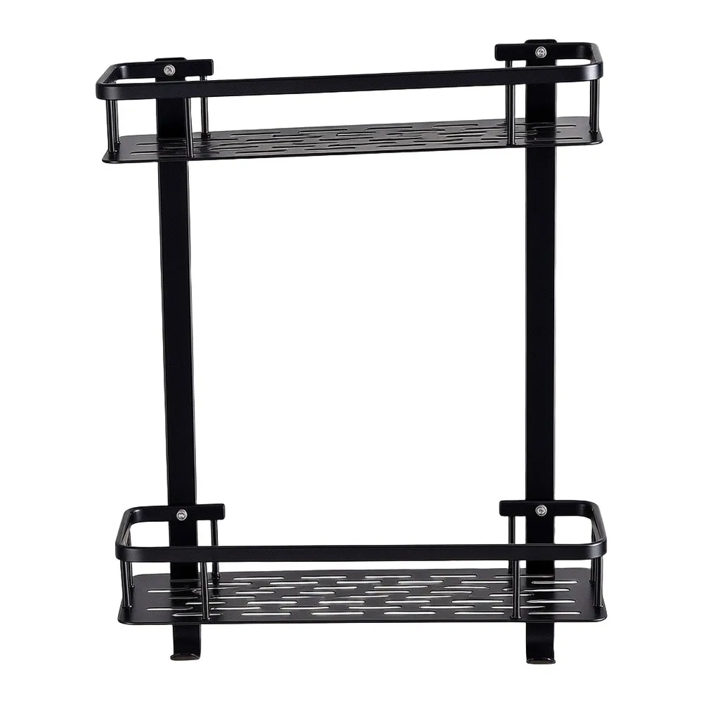 Modern Black Aluminum Corner Shelf for Bathroom Double Square Layout Designed for Compact Spaces and Functional Organization