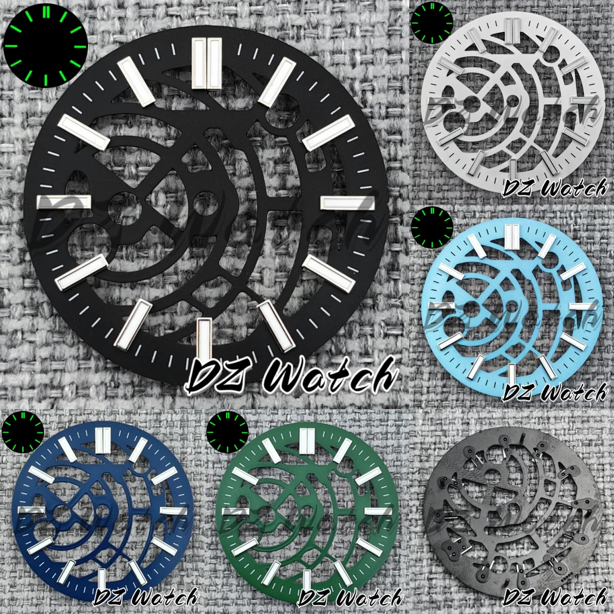 DZ 31mm/29mm Black/White/Blue/Green High Quality Skeleton Dial Suitable for NH70 NH72 Movement Green Luminous Watch Accessories