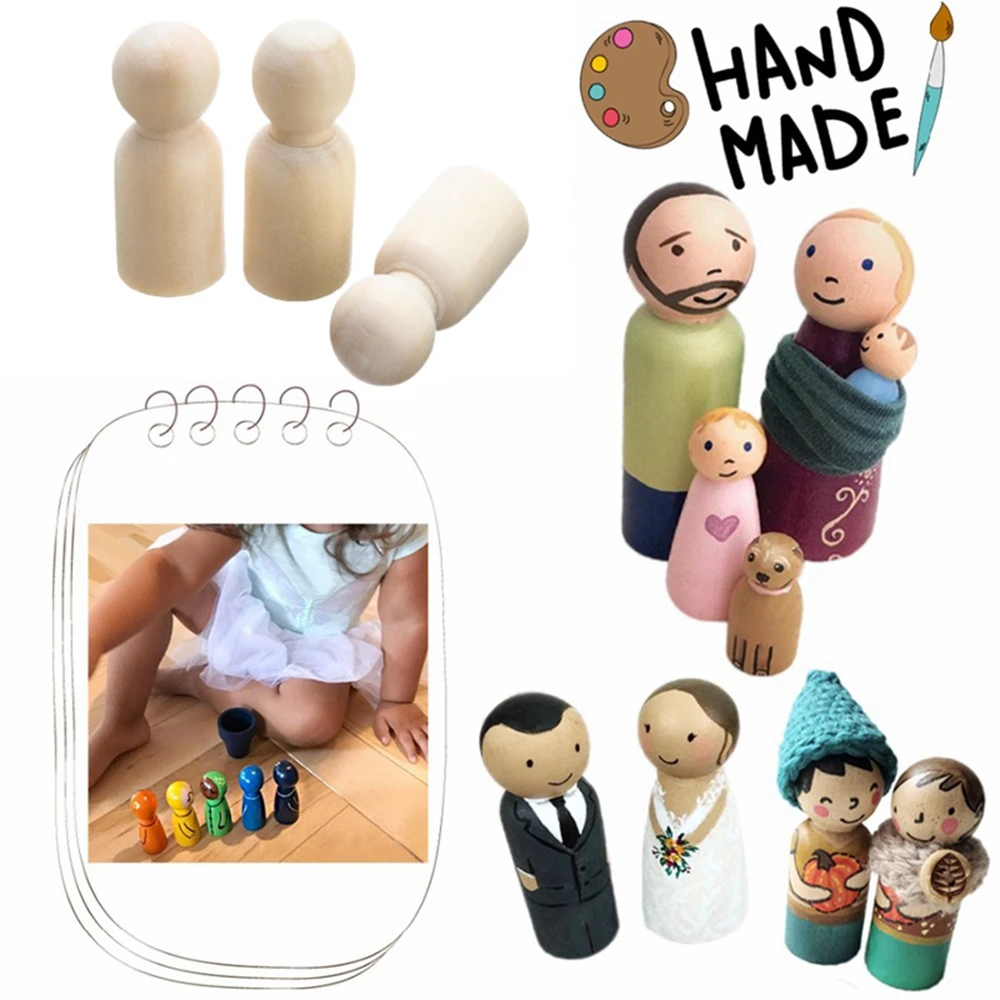 for Children  DIY Male Female Blank Natural Wood Puppets Wooden Peg  Wood Crafts Unpainted Figures Wedding Decoration