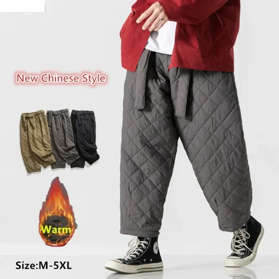 Autumn Winter Thickened Cotton Padded Pants Men Casual Warm Trousers Male New Chinese Style Pants Solid Sweatpants Oversize