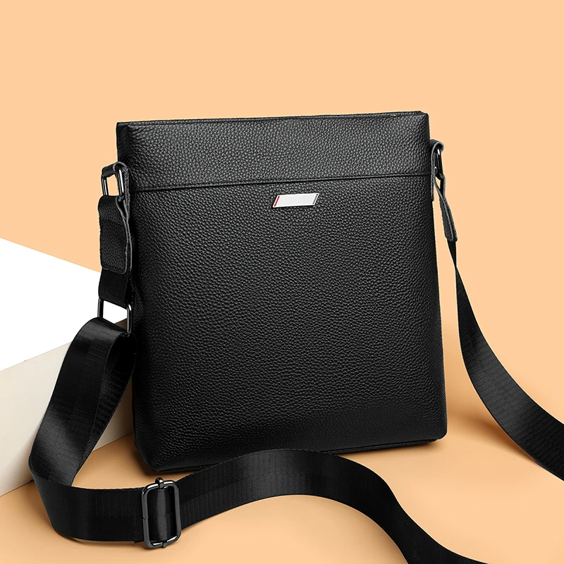

100% genuine leather Fashion Brand Men's Crossbody Bag, Soft Shoulder Sling Bag, Stylish & Lightweight Commuter Bag, Solid Color