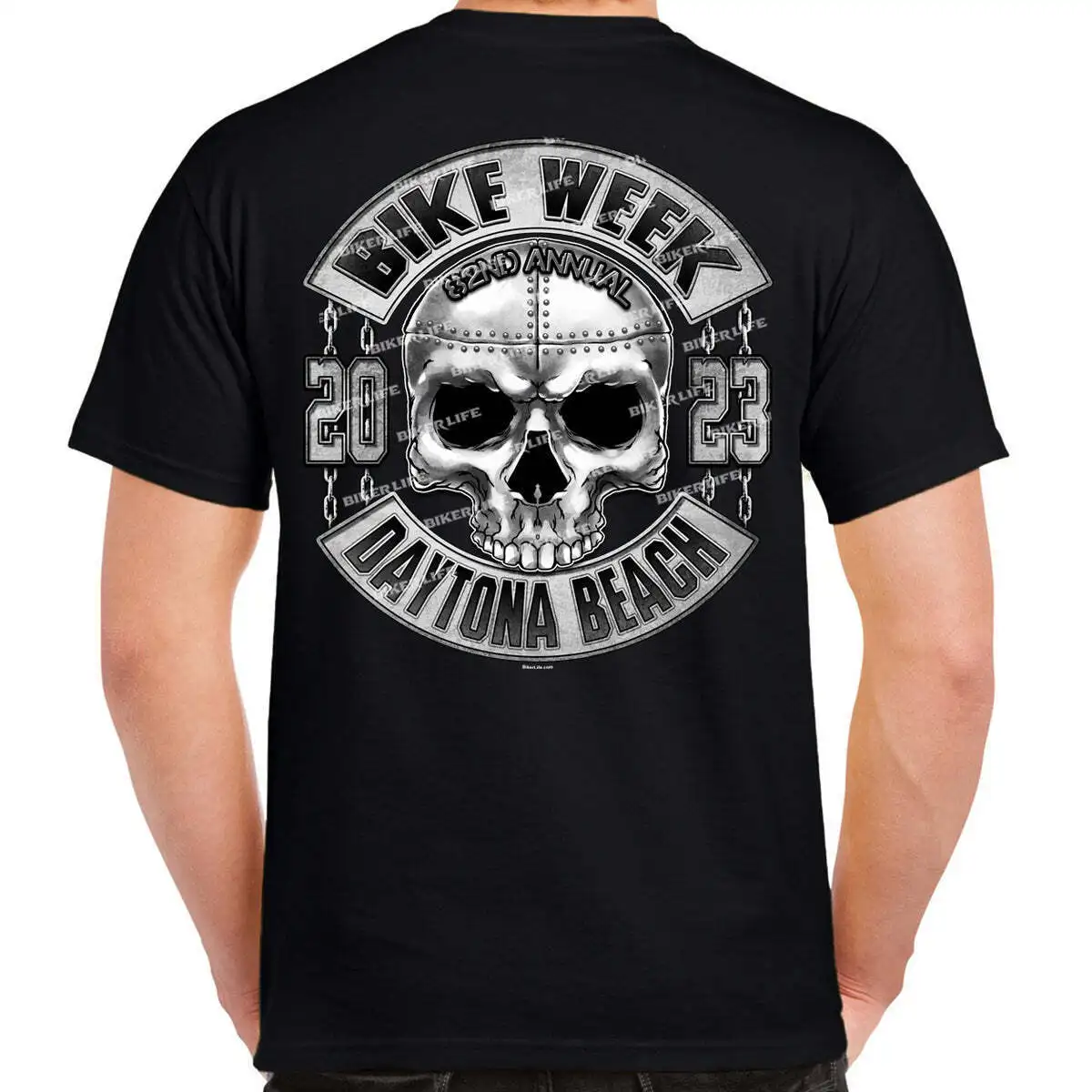

Retro Bike Week Daytona Beach Iron Chain Skull T-Shirt 100% Cotton O-Neck Short Sleeve Summer Casual Mens T-shirt Streetwear