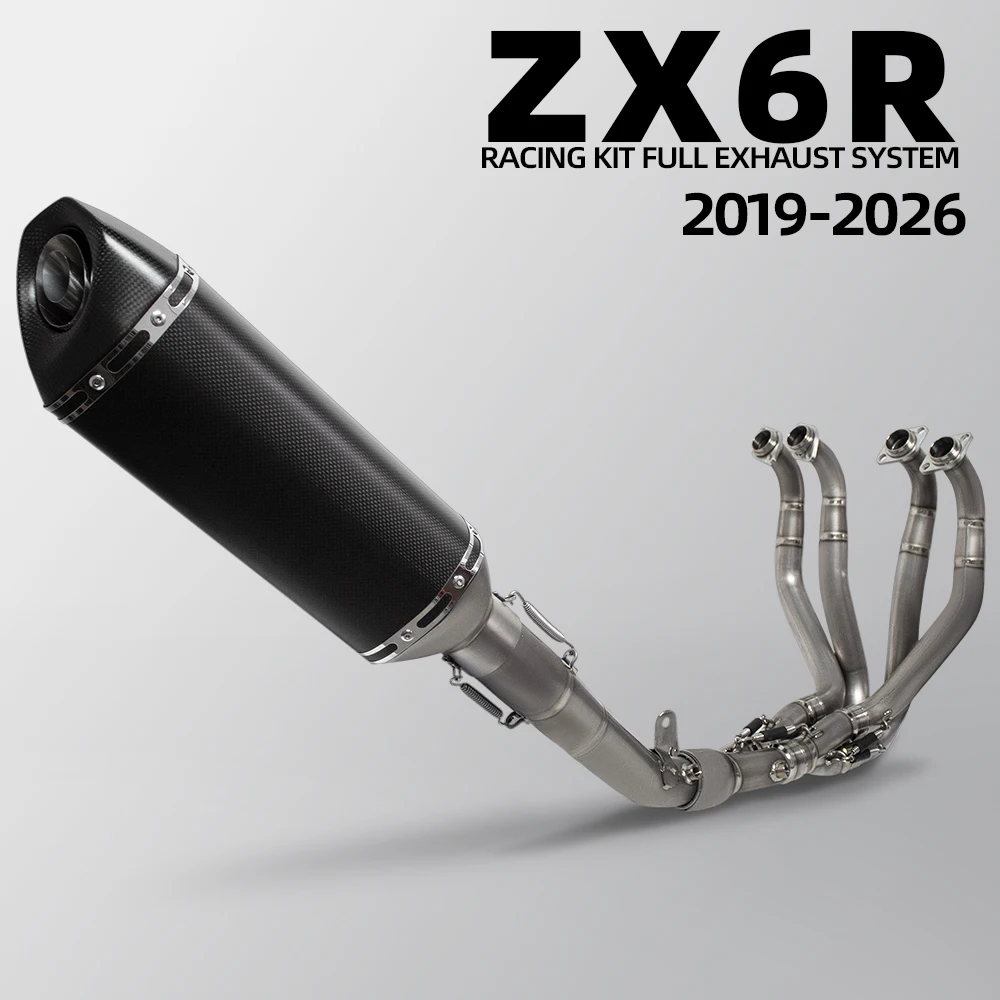For Kawasaki ZX6R ZX-6R ZX636 2019-2026 Motorcycle Exhaust Full System Kit Manifold Headers Pipe 470MM Muffler With DB Killer