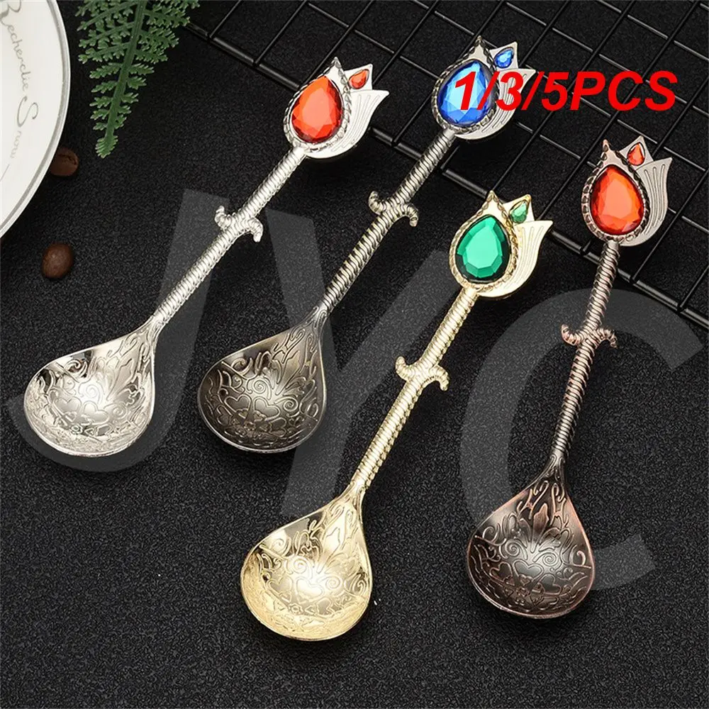 1/3/5PCS Vintage  Dessert Spoon Wear-resistant Curved Handle Design Durable Retro Style Household Accessories Kitchen Tableware