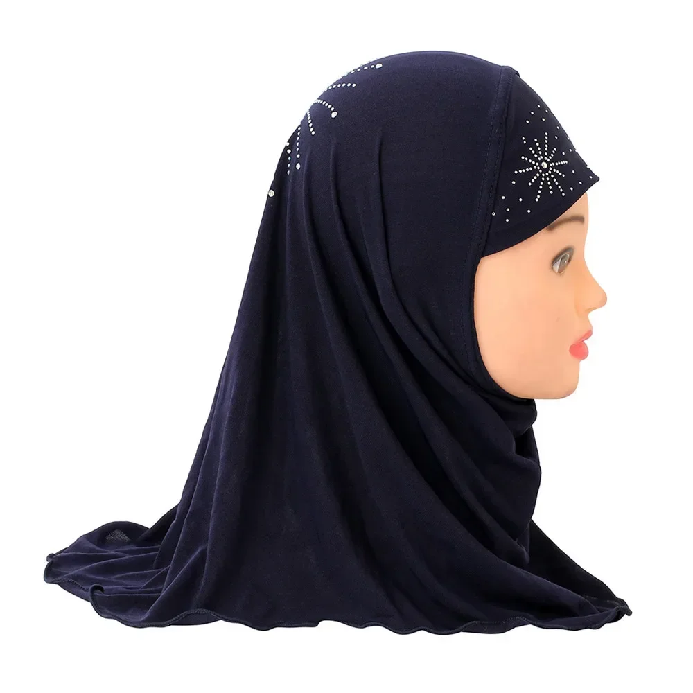 2-6Y Muslim Kid Hijab Girls One Piece Amira Instant Scarf Islam Ready To Wear Head Wrap Prayer Turban Rhinestone Shawl Headscarf