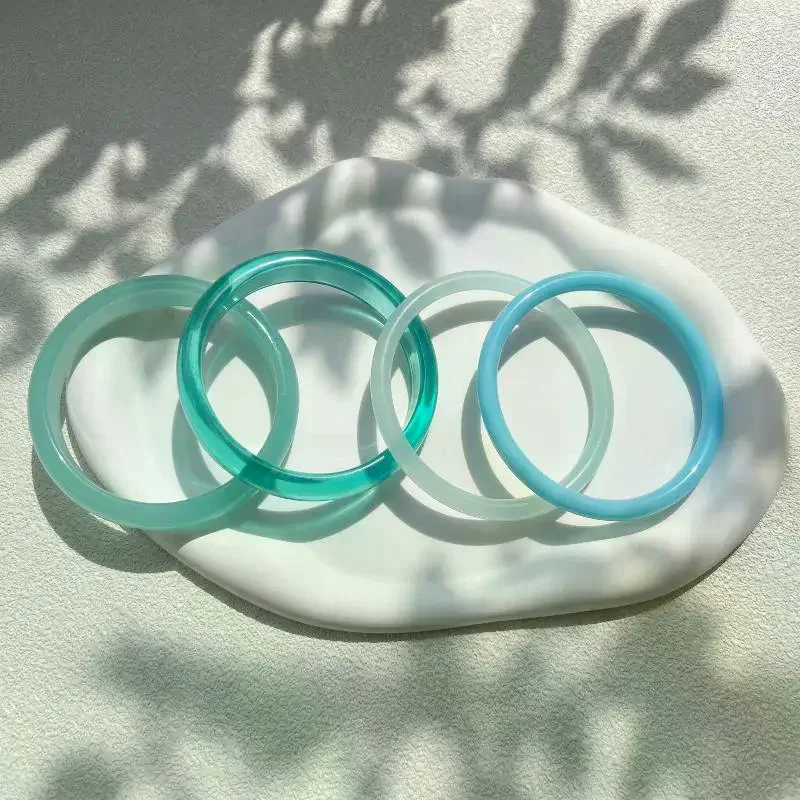 Blue Translucent Acrylic Resin Bracelet Set Beach Vacation Bangle Stackable Lightweight Jewelry Bohemia
