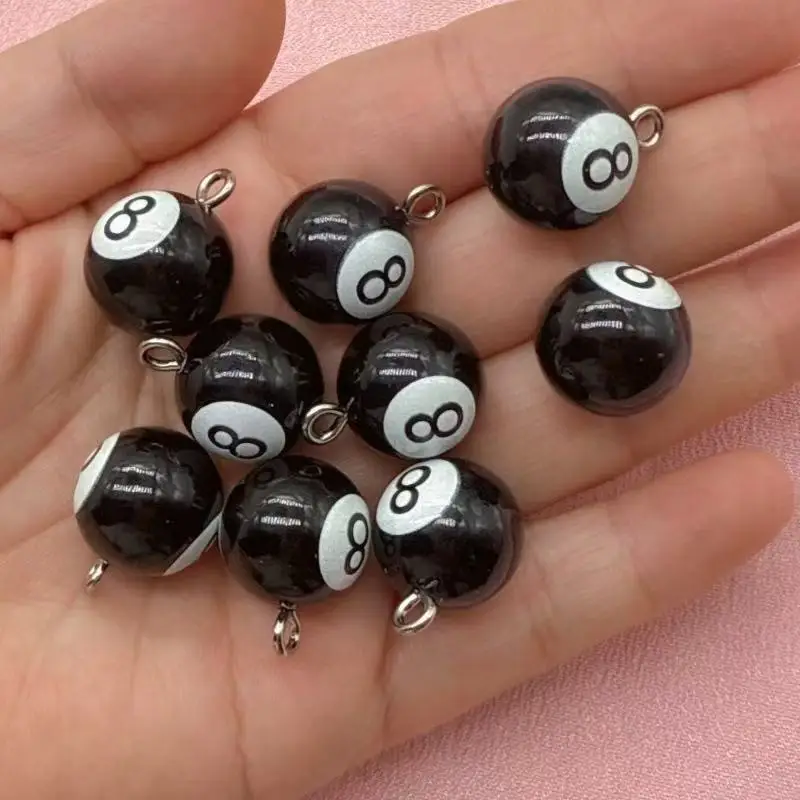 12pcs Black 8 Billiards Creative Resin Jewelry DIY Bag Pendant Table Tennis Keychain Handmade Jewelry Accessories