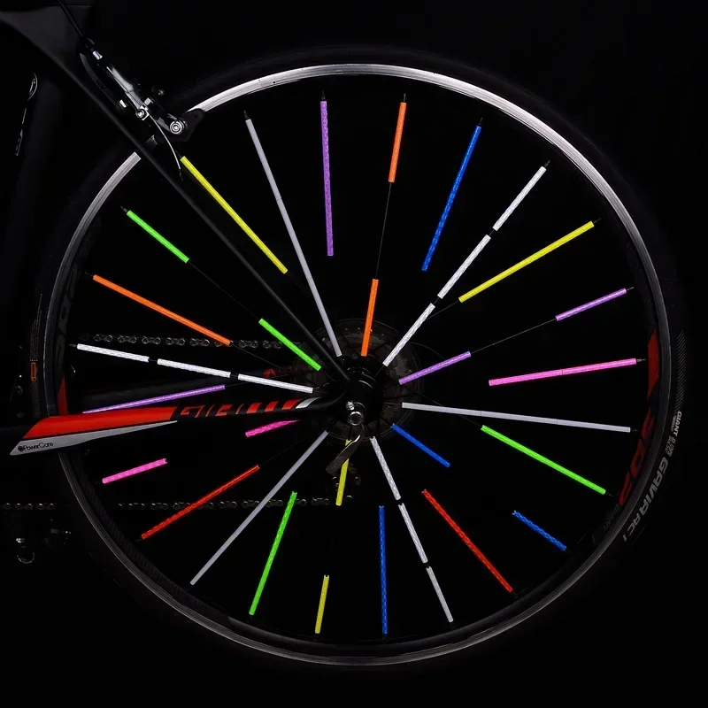 12Pcs/Bag Bicycle Wheel Spokes Reflective Sticker Tube Strip Cycling Reflector Sticker For Mtb Road Bike Stickers Bicycle Parts