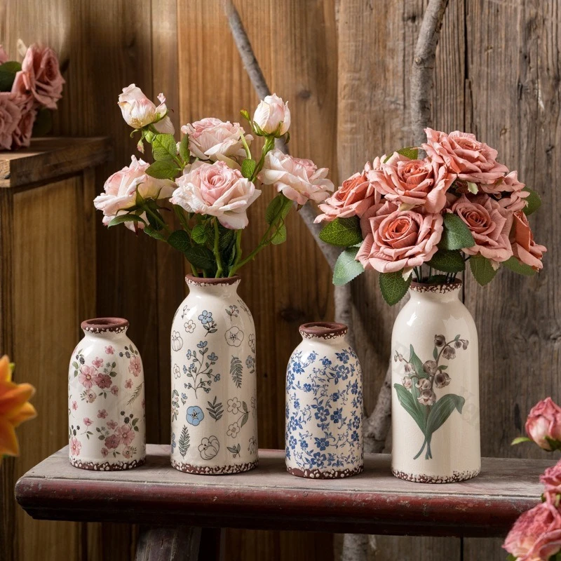 Vintage-Vase im ländlichen Stil aus Keramik, kreative Heimdekoration, exquisite Wohnzimmerdekoration mit Blumenarrangements