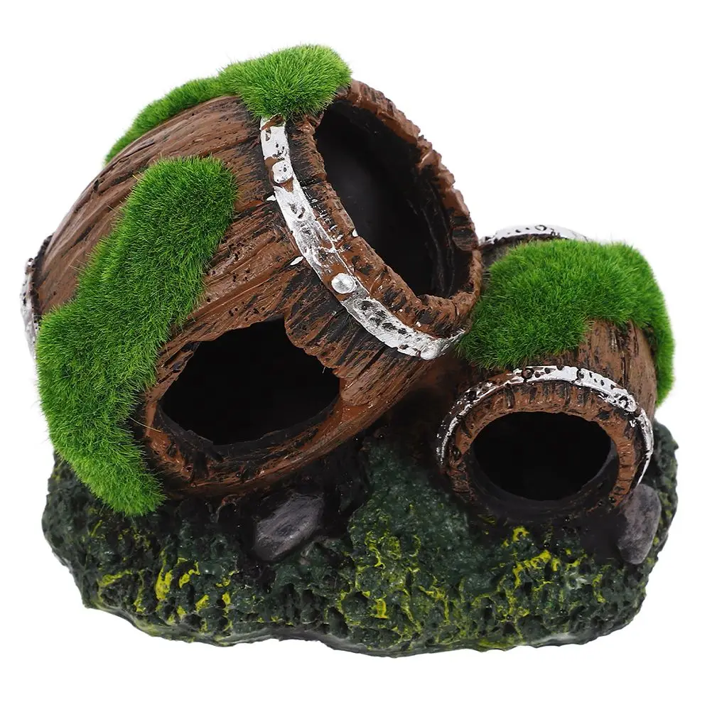 Fish Tank Barrel Ornaments for Decorations Aquarium Hideout Hollow Shrimp Barrels Resin