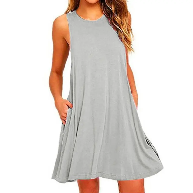 Snelle levering Dames zomer casual swing T-shirtjurken Strandbedekking met zakken