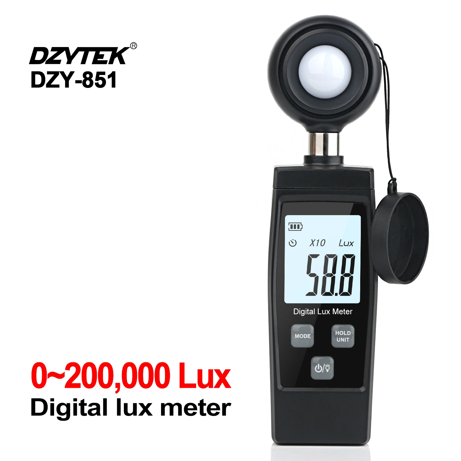 DZYTEK Iluminómetro de luz digital Fotómetro Probador de lúmenes Medidor de luminancia Fotómetro Iluminómetro 200000 LUX Digital