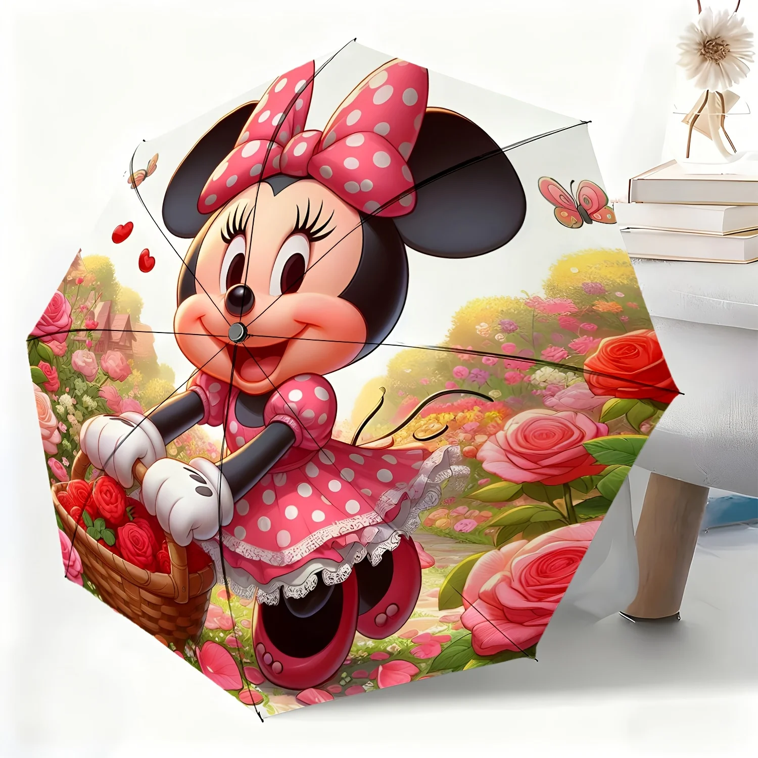 

Автоматический зонт с мультяшным рисунком Дисней Минни Маус, 1 шт., универсальный зонт двойного назначения для дождя и солнца, портативный, складной.