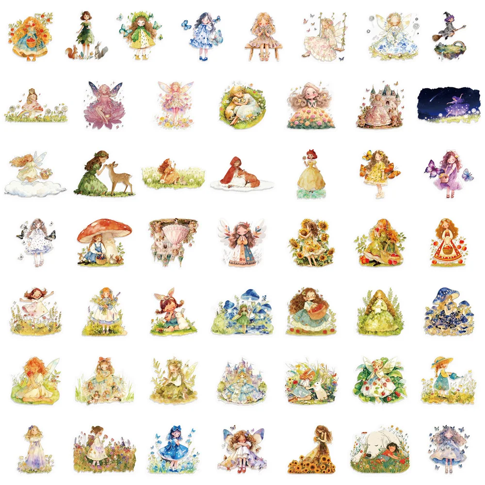 50PCS Fairy Tale Princess Transparent PET Decorative Stickers Set DIY Laptop Water Cup Decorative Stickers image 4