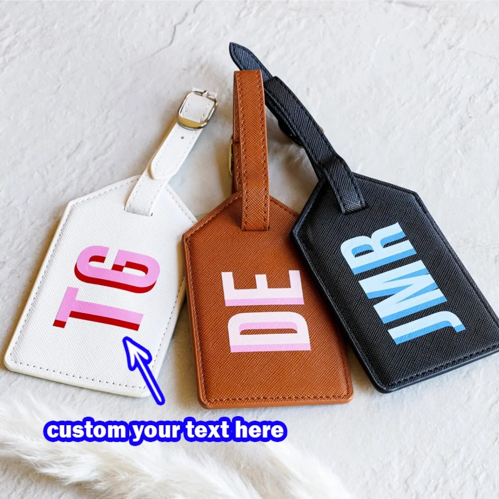 Étiquette de bagage personnalisée en cuir PU avec monogramme, initiales et nom sur mesure, identificateur de valise de voyage, étiquette de sac à lettres dégradées