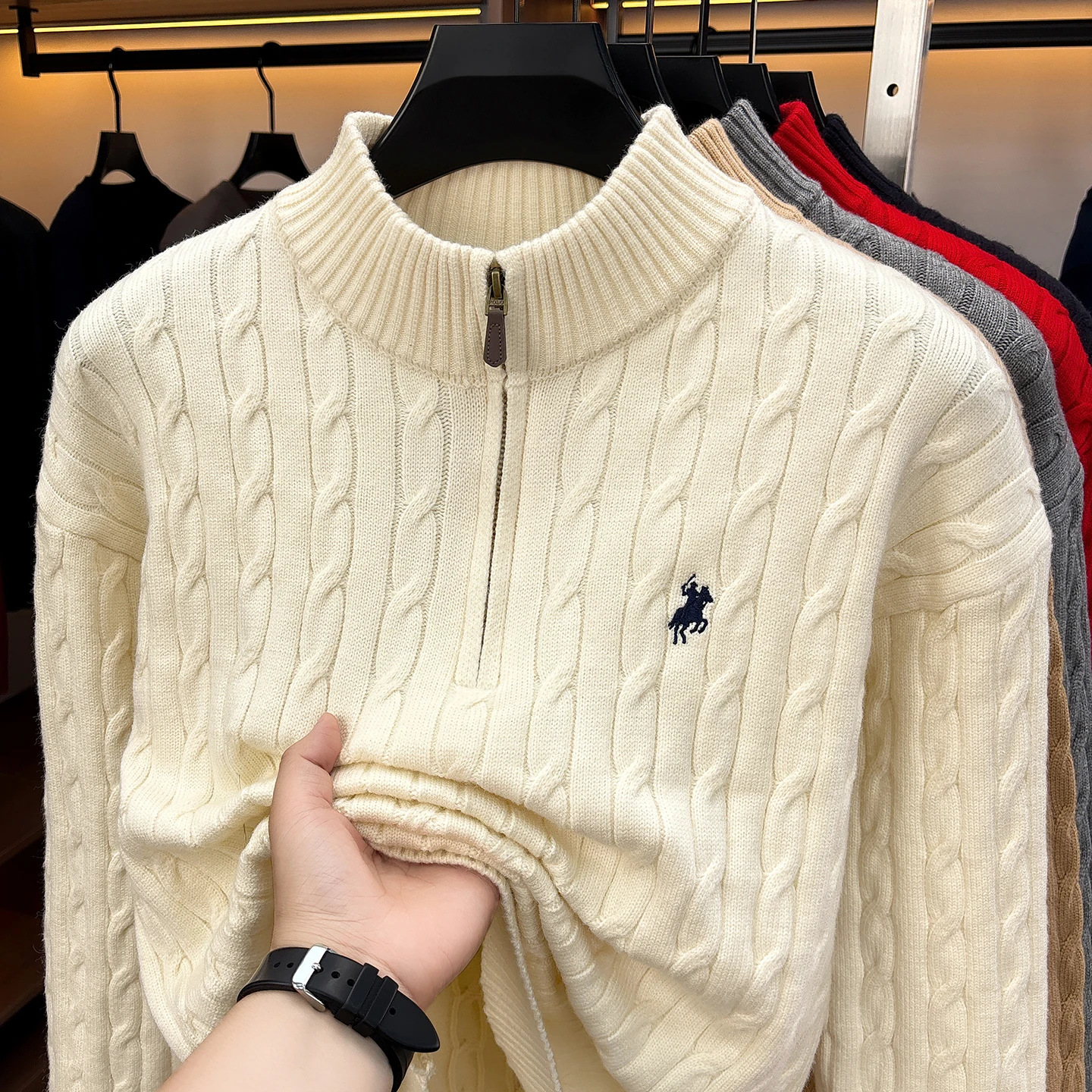 High-End Mode Reißverschluss Kragen Pullover Männer Mode Zipper Marke Paul Pony Stickerei Design Herbst Winter Komfort Warm Stricken Sweater – Detail 14