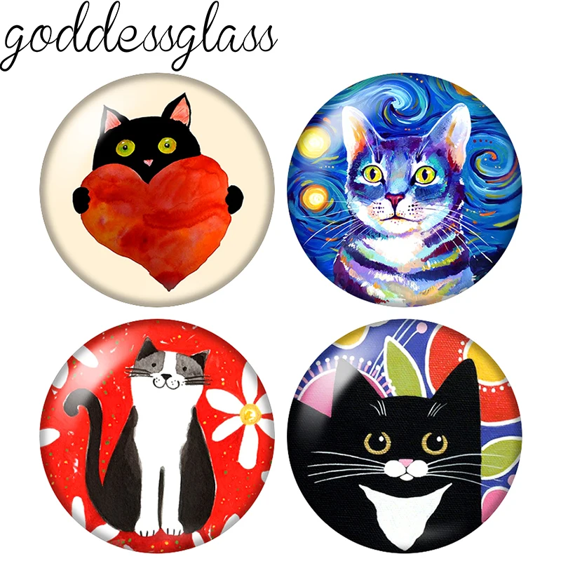 Cute Cats Love pet Lovely cat Family 10pcs 12mm/18mm/20mm/25mm Round photo glass cabochon demo flat back Making findings